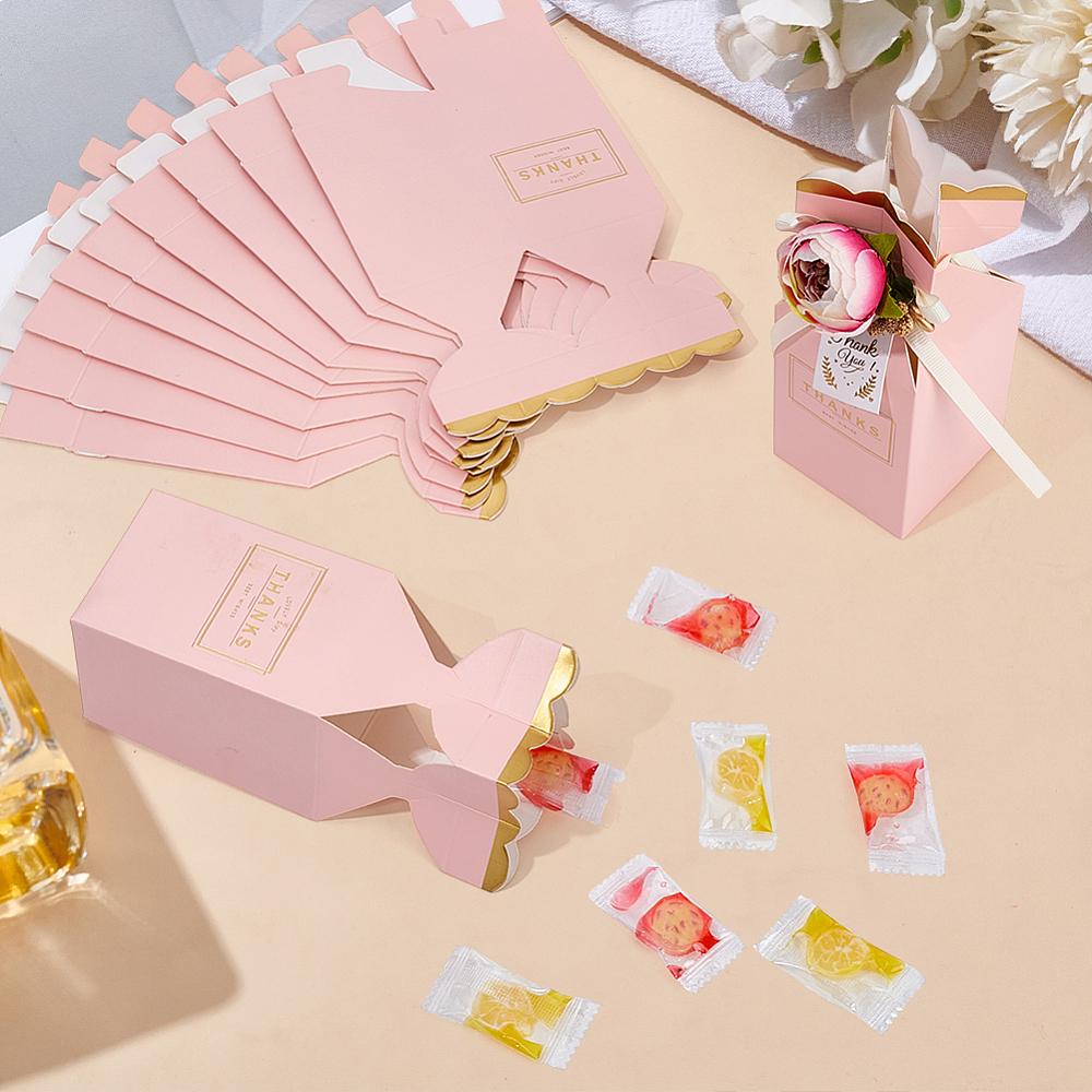 12sets Rectangle Paper Storage Candy Boxes with Plastic Flower Candy Packaging Case for Wedding Party Supplies Pink 5.7x5.7x14cm