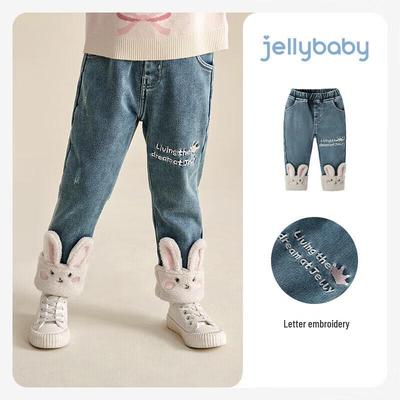 Джинсовые повседневные брюки для девочек JELLYBABY с флисовой подкладкой
