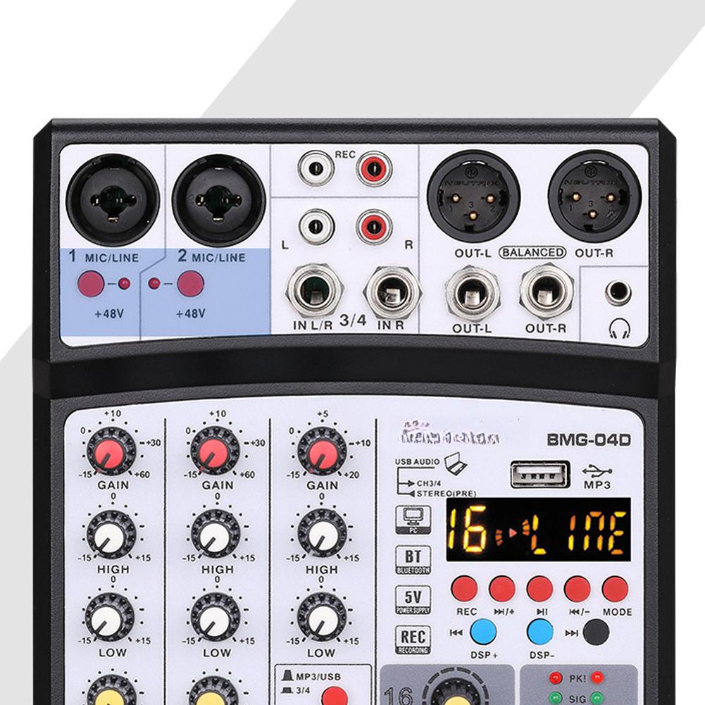 Portable 4 Channels BT Audio Sound Mixer Multifunctional Mixing DJ Console USB 16 DSP Effects Mixer
