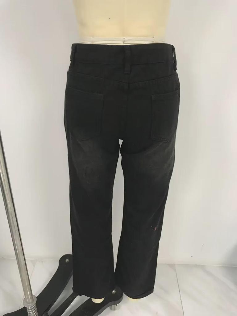 Women's European & American Street Style Low-Waist Distressed Multi-Color Loose Fit Jeans