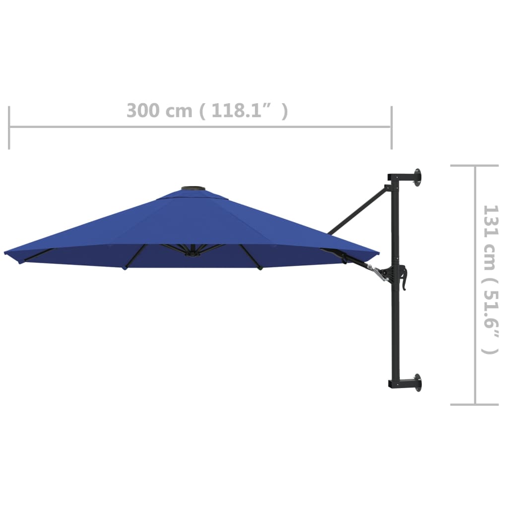 Wall Mounted Sun Umbrella with Metal Pole 300 cm Blue