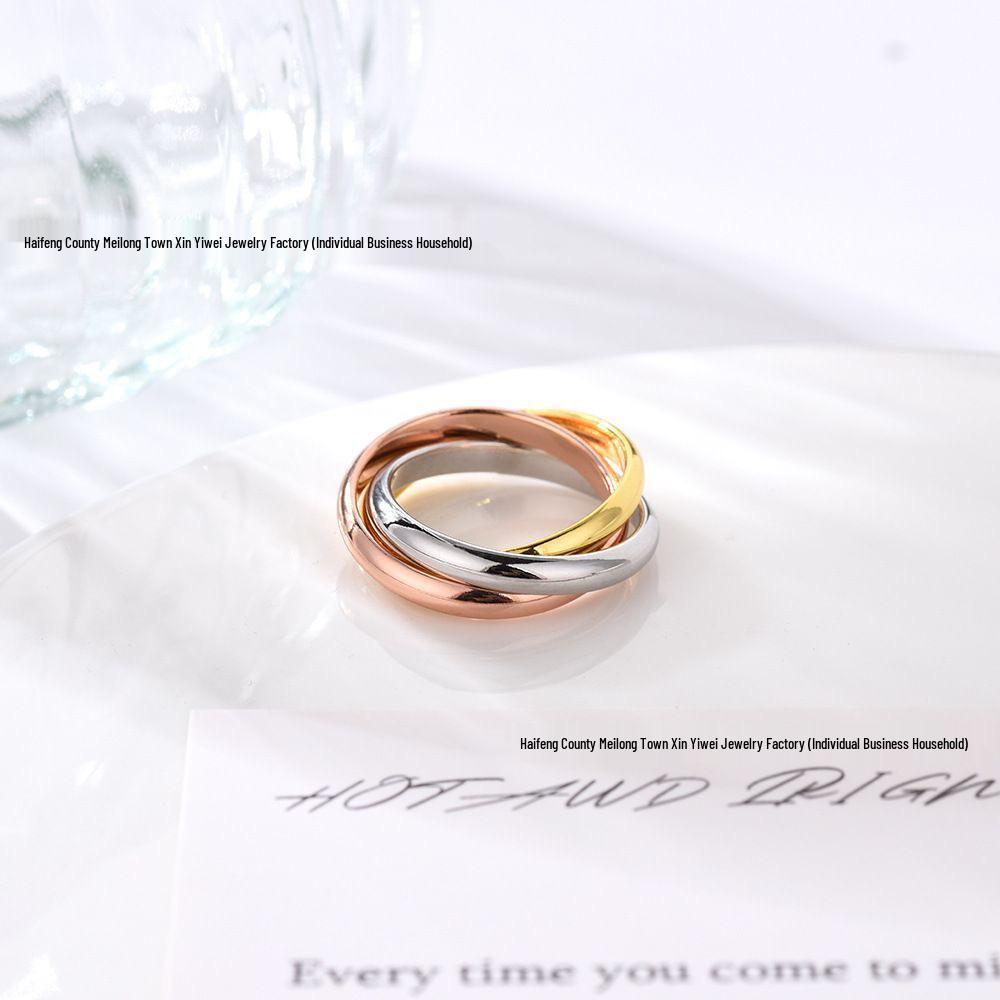 Tricolor High-End Classic Women's Personality Ring - Three-Ring Design for Couples, Xiaohongshu Inspired Style