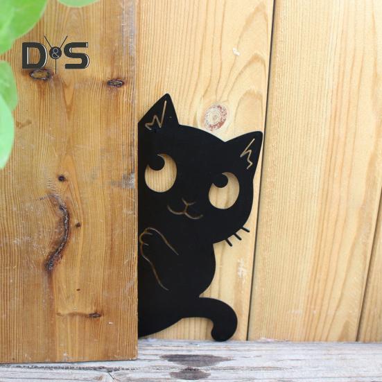 Черная кошка садовый знак металлический силуэт прячущегося кота украшение фермерский дом наружное украшение для любителей кошек двор домашний интерьер декор