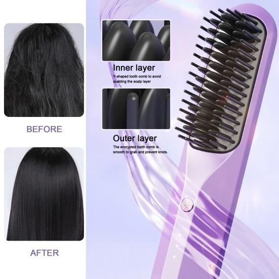 Портативная расческа для волос с подогревом и 3 регулируемыми температурами, быстрый нагрев, беспроводная расческа для выпрямления волос, щетка для ухода за волосами без повреждений, парикмахерская