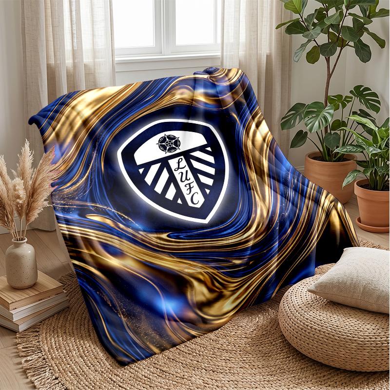 Leeds United Football Print Flannel Blanket, Soft Warm Lightweight Throw Blanket for Sofa Bed Camping