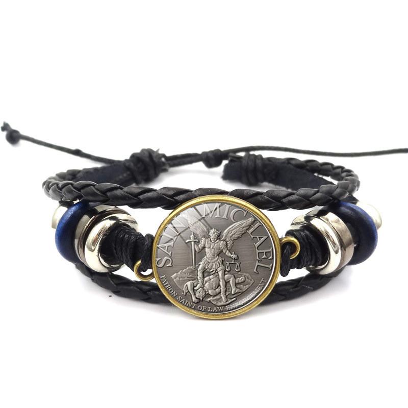 Винтажный панк-стиль Браслет из кожи и драгоценных камней Семи Архангелов для женщин и мужчин Ручной работы