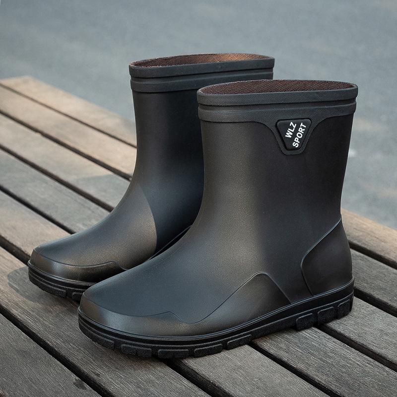 Новые утолщенные дождевые ботинки мужские короткие непромокаемые ботинки с нескользящей подошвой износостойкие средней высоты теплые ботинки резиновые ботинки