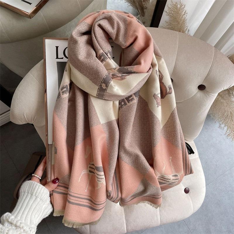 0G Thickened Version Retro Bird Scarf Women's Winter High-end Warm Scarf Imitation Cashmere Shawl