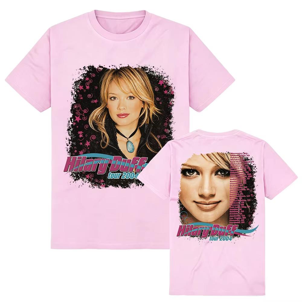 Summer Hot Hilary Duff 2004 Vintage Reprint T Shirts Men Women Harajuku Y2K Gothic Oversized T-shirts Casual Loose Crew Neck Summer Top