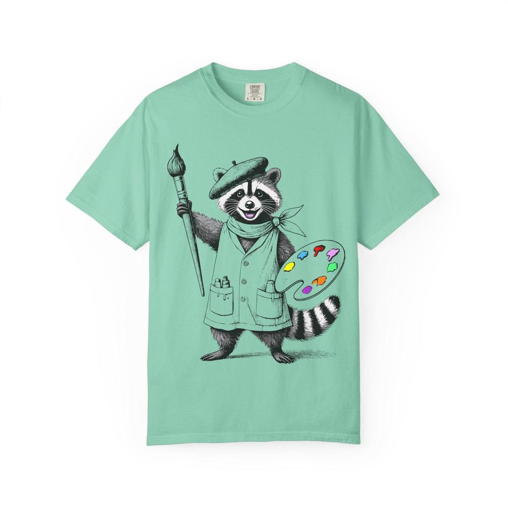 Artistic Raccoon Color Pop T-Shirt: Garment-Dyed Artist Tee