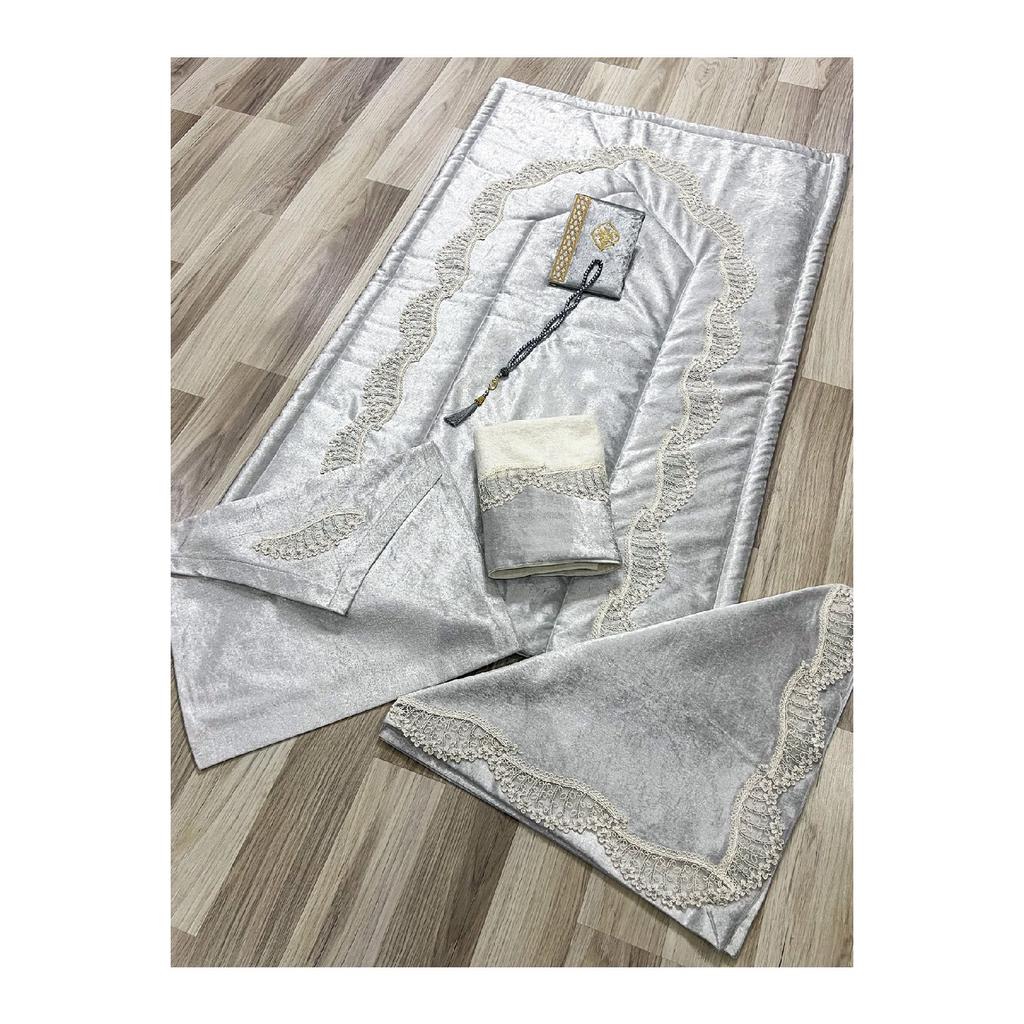 6 Piece Velvet French Laced Dowry Box Boxed Prayer Rug Set Bride Groom Set