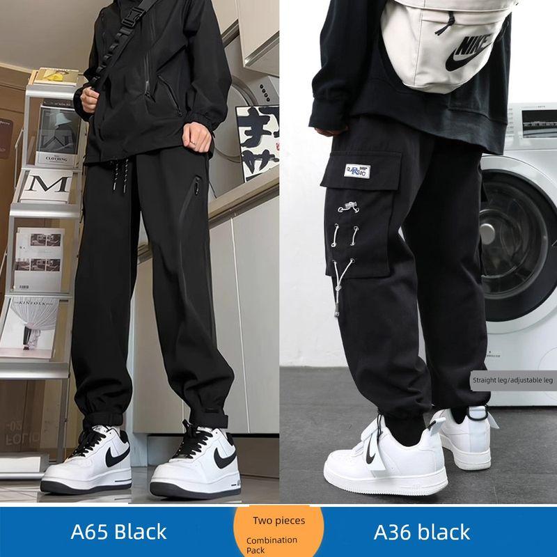 American-Style Black Cargo Pants for Men Paired with Martin Boots, Vibe Functional Straight-Leg Autumn Jogger Pants