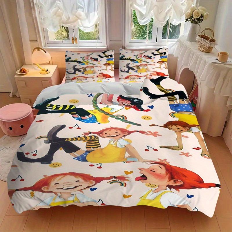 3 шт. Постельное белье Пиппи, Мягкий полиэстер, Чехол на одеяло и наволочки, Подходит для всех сезонов, Практичные подарки для дома 0729099