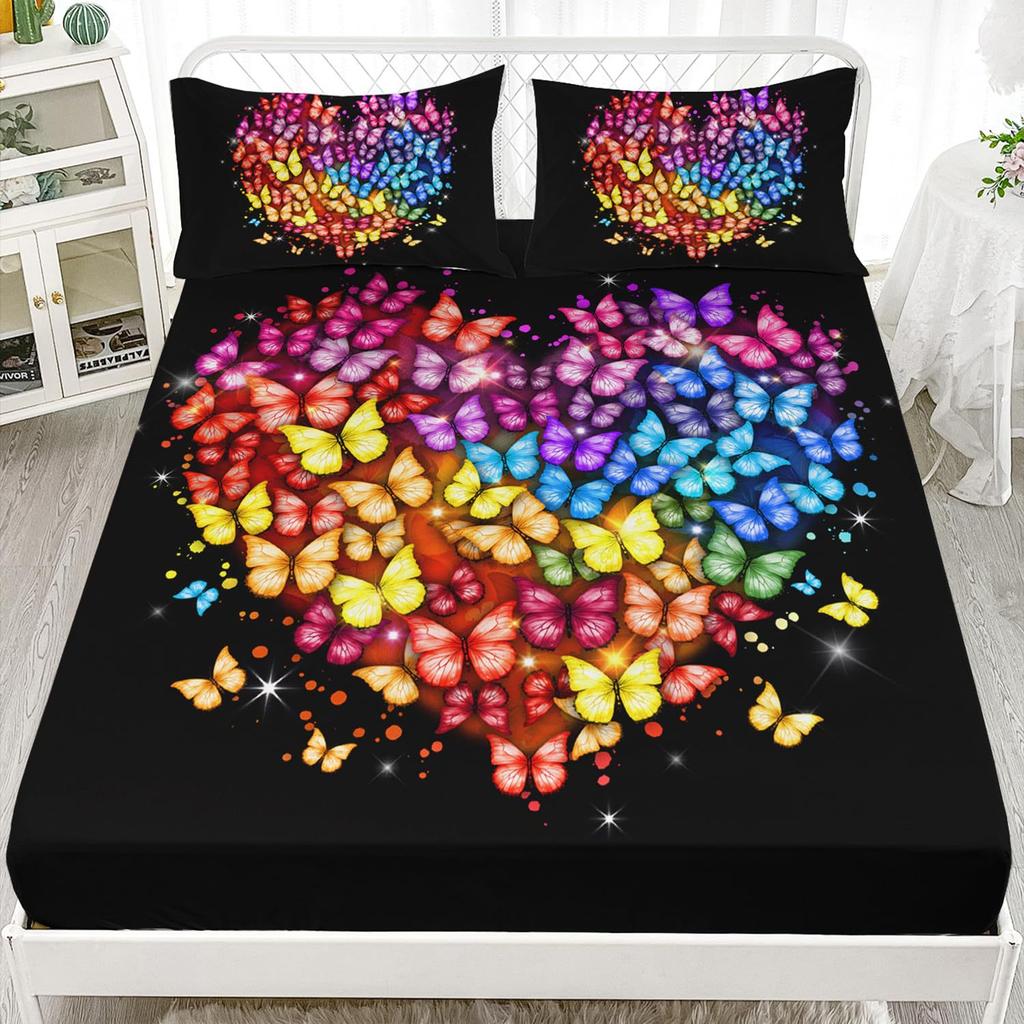 Color Butterfly Pattern Sheet Three-Piece Digital Printed Sheet Bedding Set Adult Children