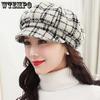 Women Plaid Painter Cap Ladies Autumn Winter Thickened Fleece Versatile Octagonal Hat