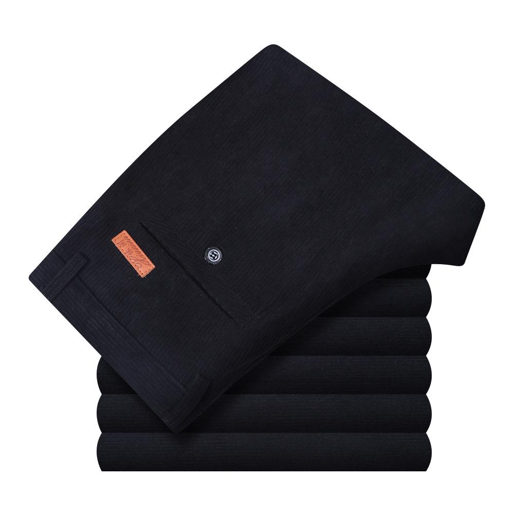 Мужские осенне-зимние брюки из вельвета с велюровым ворсом - Высокая талия, прямая штанина, свободный крой, повседневные брюки для среднего и пожилого возраста