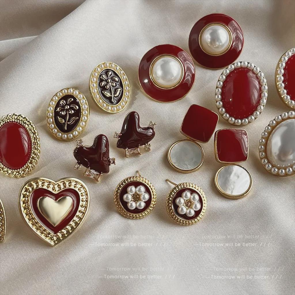 French Red Oil Drop Earrings - Retro, High-End, Light Luxury, Medieval Style for Women