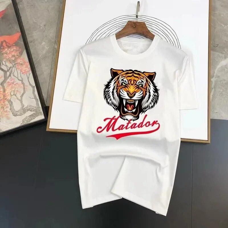 Summer Fashion Cotton Unisex T-Shirt Funny Tiger Graphics Print T Shirt High Quality Short Streetwear Women Plus Size Tees Y2k Tops Unisex