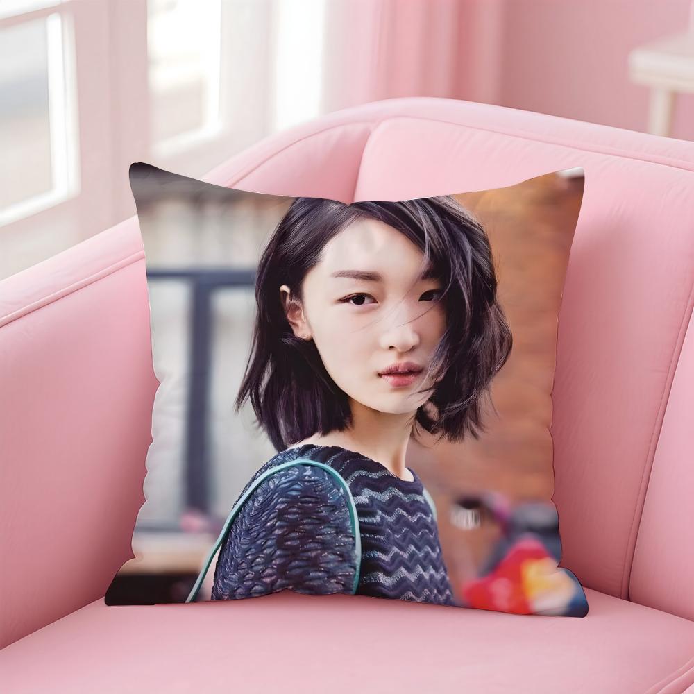 Fashion elegant Chinese actress ZZhou Dongyu Cushion Cover Pillowcase Short Plush Invisible zipper Room Sofa Cushion Cover