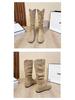 Women's Camel Suede Thigh-High Slouch Boots - Autumn/Winter 2025 Fashion, Flat Heel, Wide Calf, Round Toe