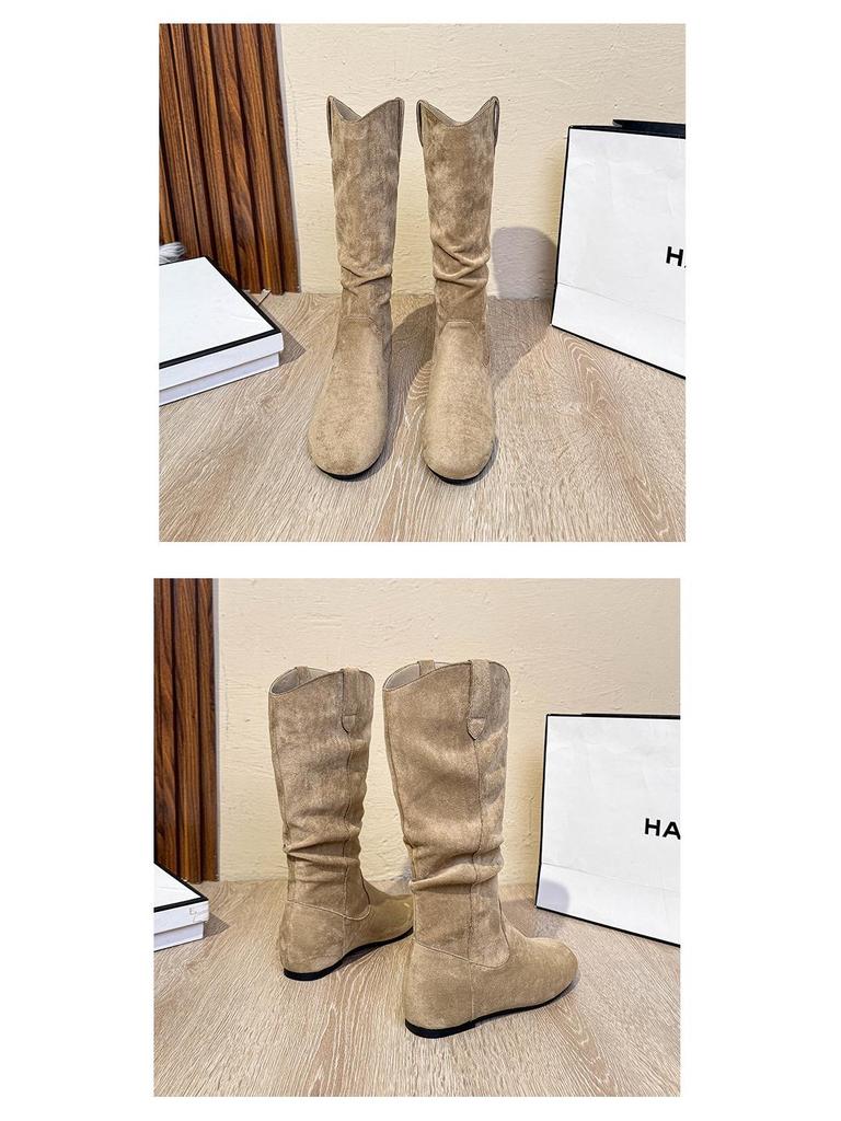 Women's Camel Suede Thigh-High Slouch Boots - Autumn/Winter 2025 Fashion, Flat Heel, Wide Calf, Round Toe