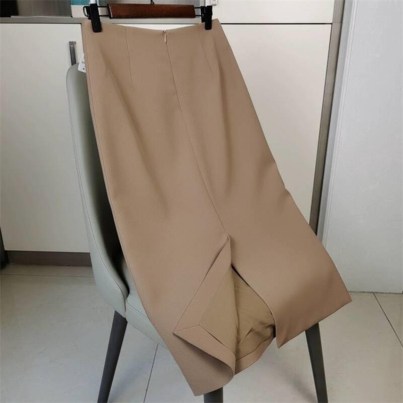 Женская юбка прямого кроя, однотонная, с высокой талией, облегающая бедра, черная юбка в стиле «коммутация», полудлинная