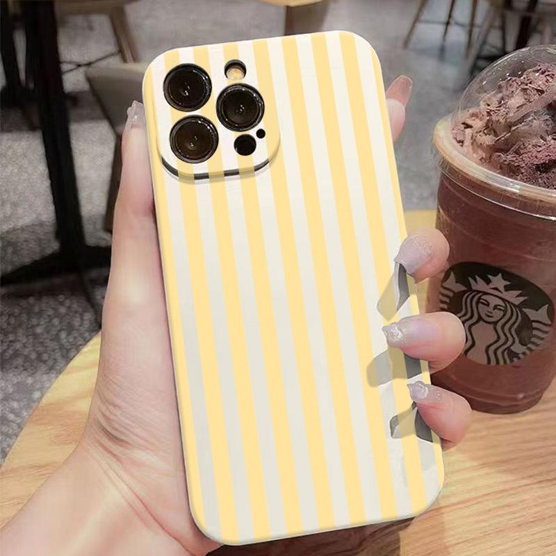Минималистичный Желтый Стиль Полосатый Чехол Для Телефона Для iPhone 16 15 14 13 12 11 Pro Max Mini X XS XR SE 7 8 Plus Ударопрочный Чехол Fundas
