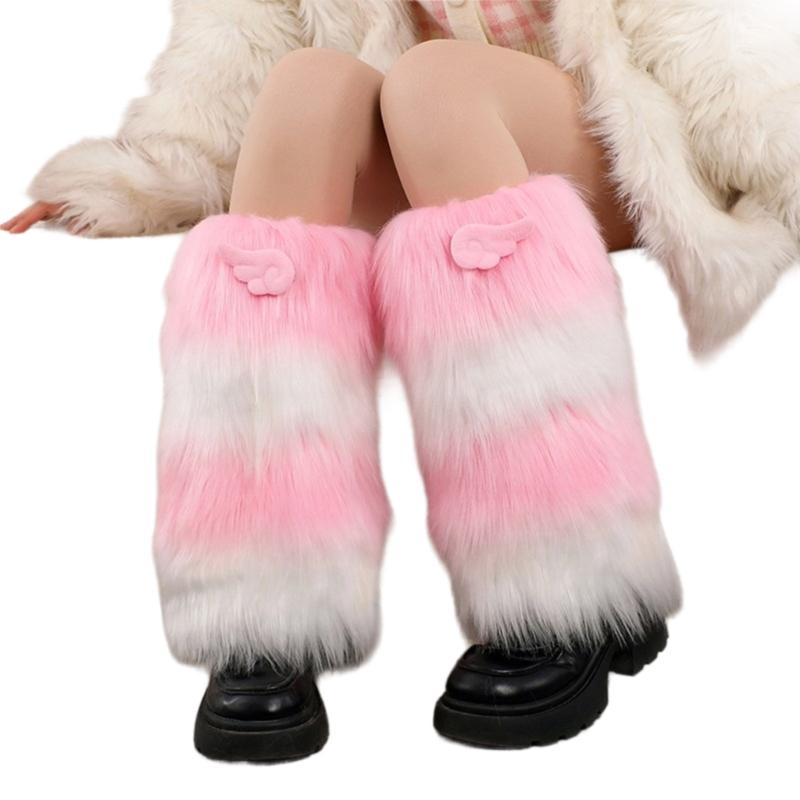Anime Cute 3D Wing Boot Cover Women Girls Japanese Colorblock Plush Leg Warmer