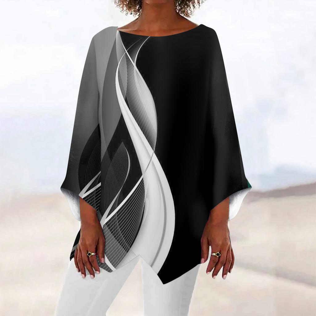 Жен. Рубашка Блуза Графика Бабочка Асимметричный принт Длинный рукав На каждый день Повседневные Классический Круглый вырез Футболка Верх