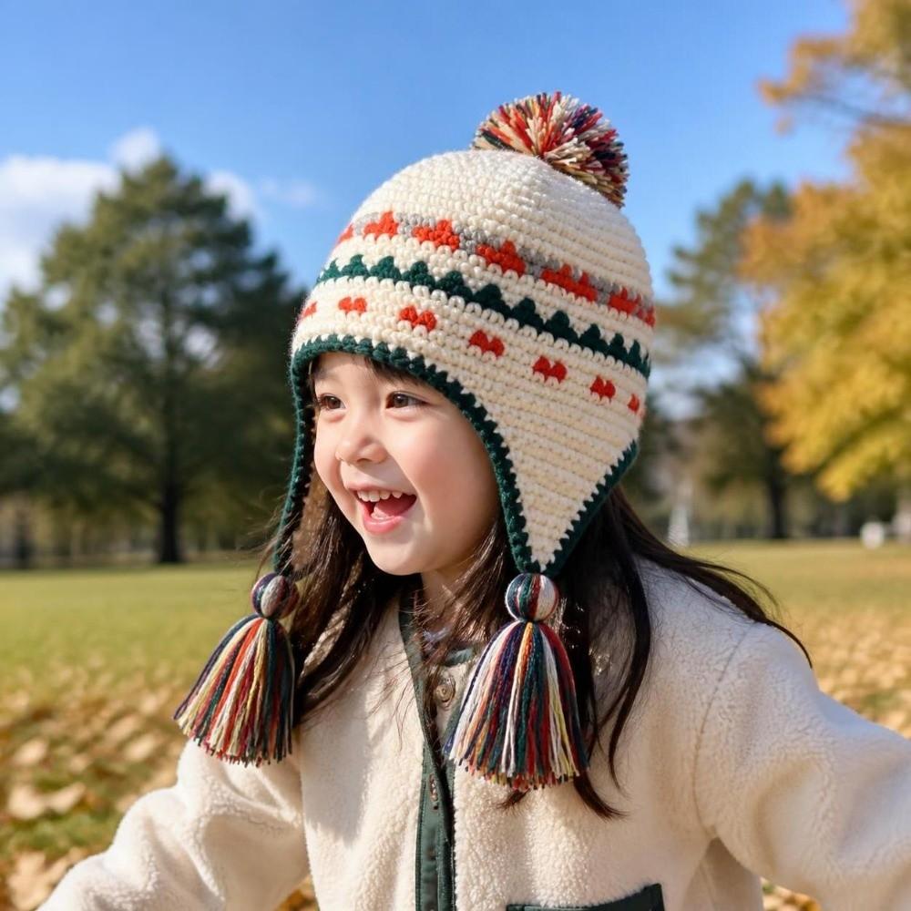 Tassel Design Warm Beanie Windproof Children's Hats Retro Knitted Hats Cold Weather
