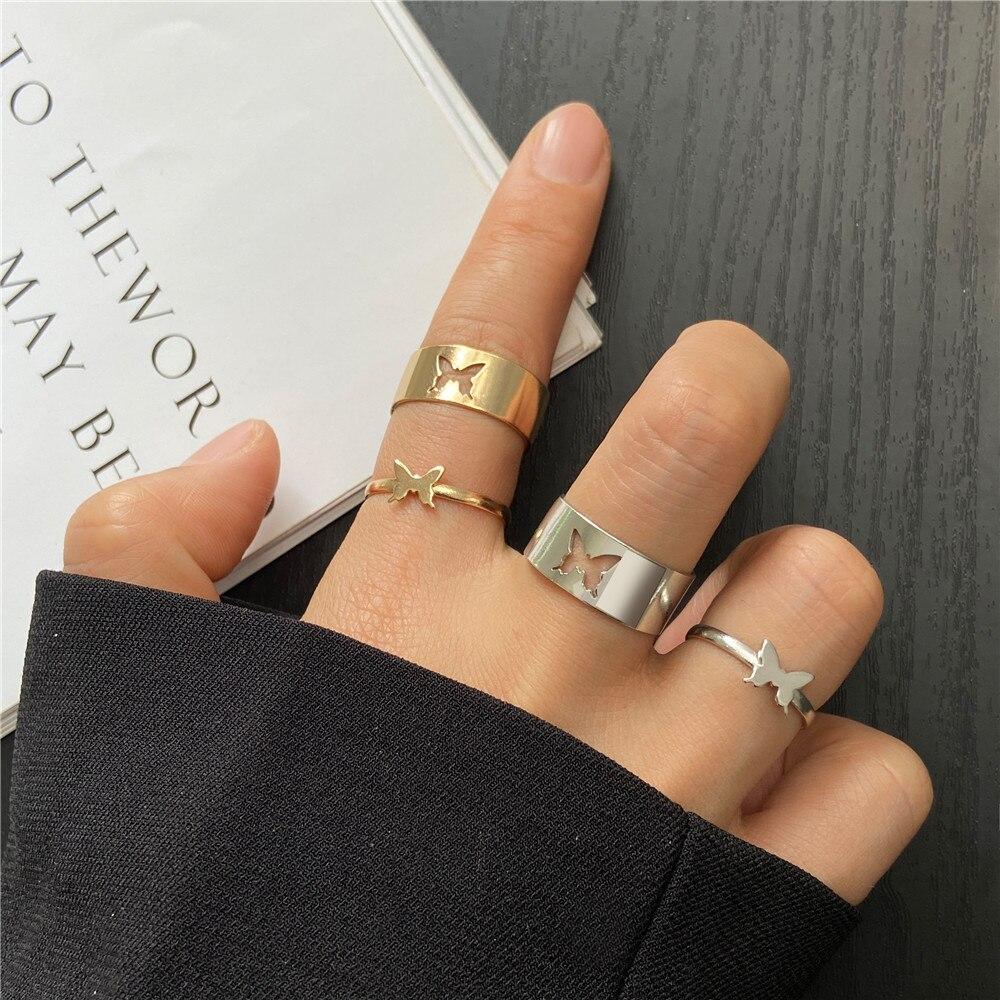 iF ME Панк мода цветок бабочка огонь открытие кольцо для влюбленных пара женщин полые кольца с животными подарки на годовщину ювелирные изделия