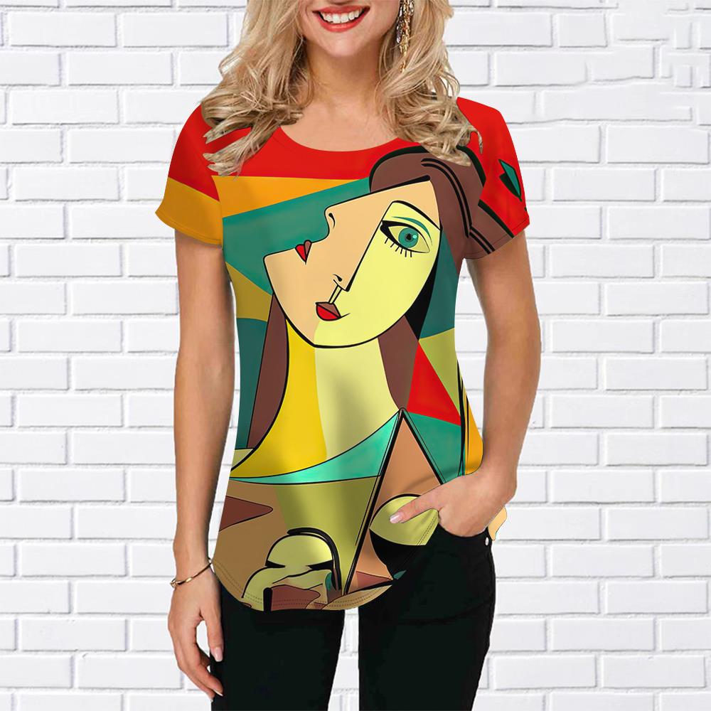 Summer Ladies T-shirt Artistic Style Personalised Clothing For Ladies O Neck Casual Short Sleeve Tees Loose Fashion Streetwear