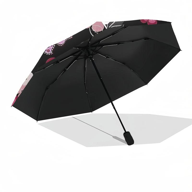 1pc Pink Floral Butterfly Pattern Umbrella with Plastic Handle,Suitable for All Seasons Home Travel Outdoor UmbrellaDD709
