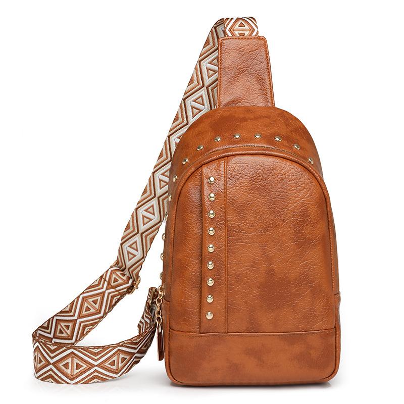 Rivet Shoulder Soft Leather Chest Bag