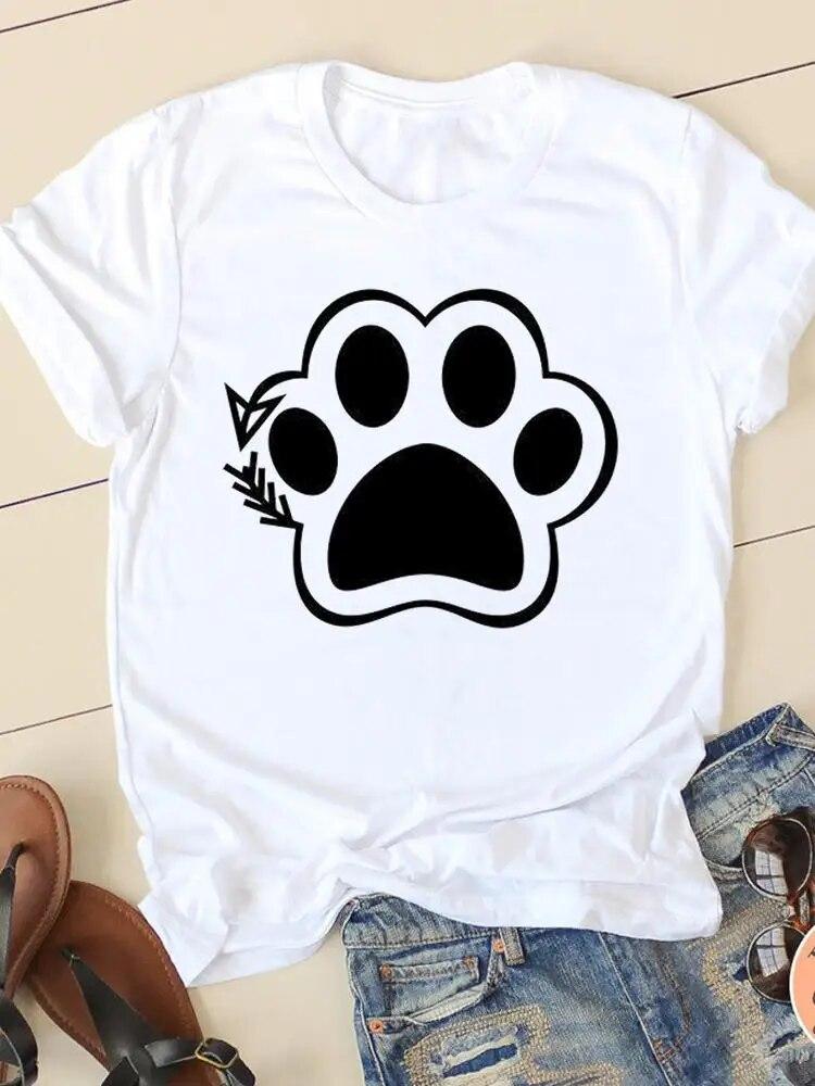 Футболки с леопардовым принтом Love Paw Cat Dog с коротким рукавом, женская летняя повседневная одежда, женская модная женская футболка, футболка с рисунком