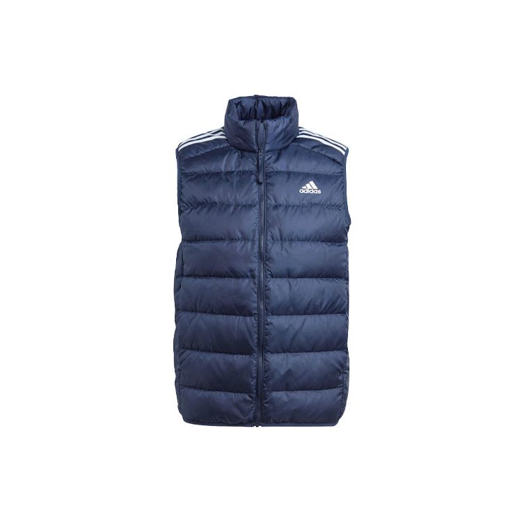 adidas Легкий жилет Essentials с тремя полосками, контрастным воротником-стойкой и молнией, мужской жилет темно-синего цвета IK3210
