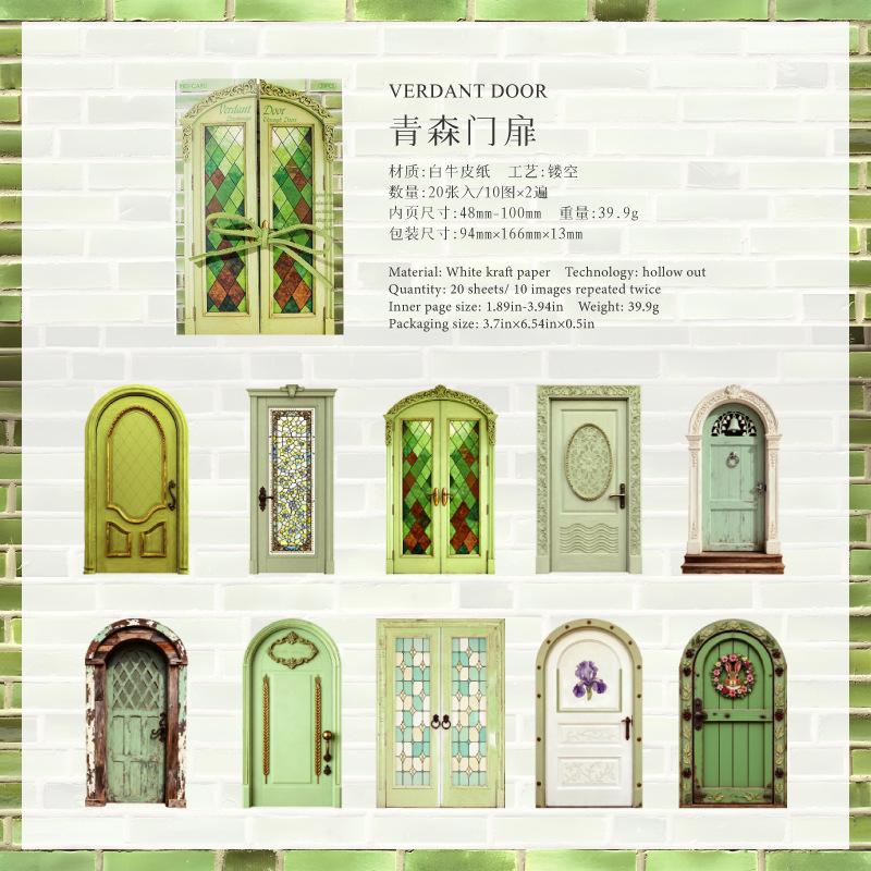 20Pcs Vintage European Wooden Door Stickers Retro Door Pattern Decor Stickers For DIY Scrapbook Journal Album Craft Supplies