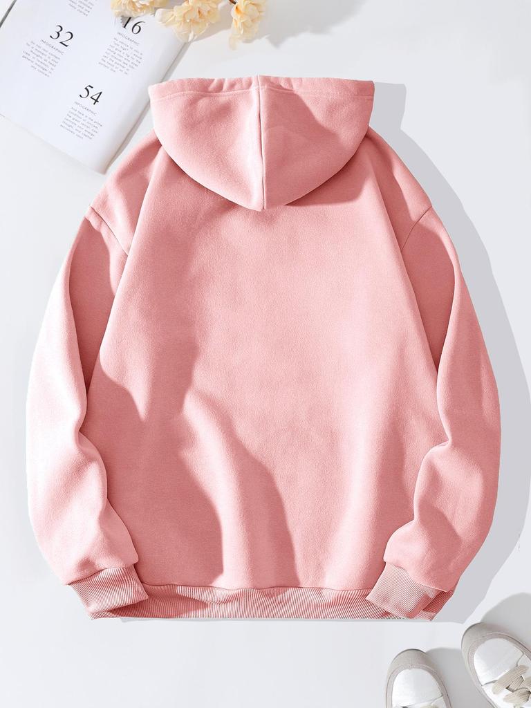 Women's Fleece-Lined Hoodie - Thick, Printed, Loose Pullover for Spring and Autumn