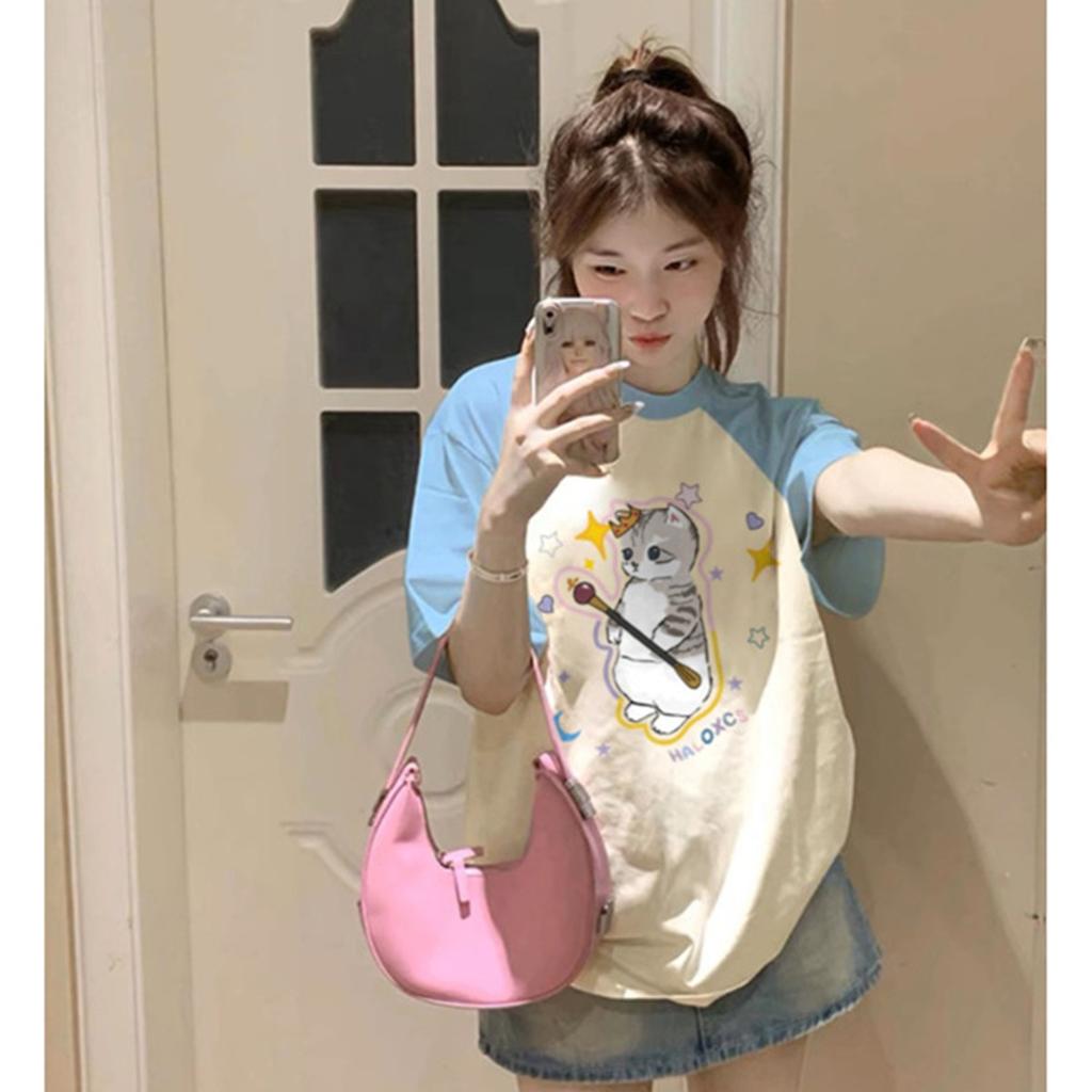 American cartoon shoulder short-sleeved T-shirt for women