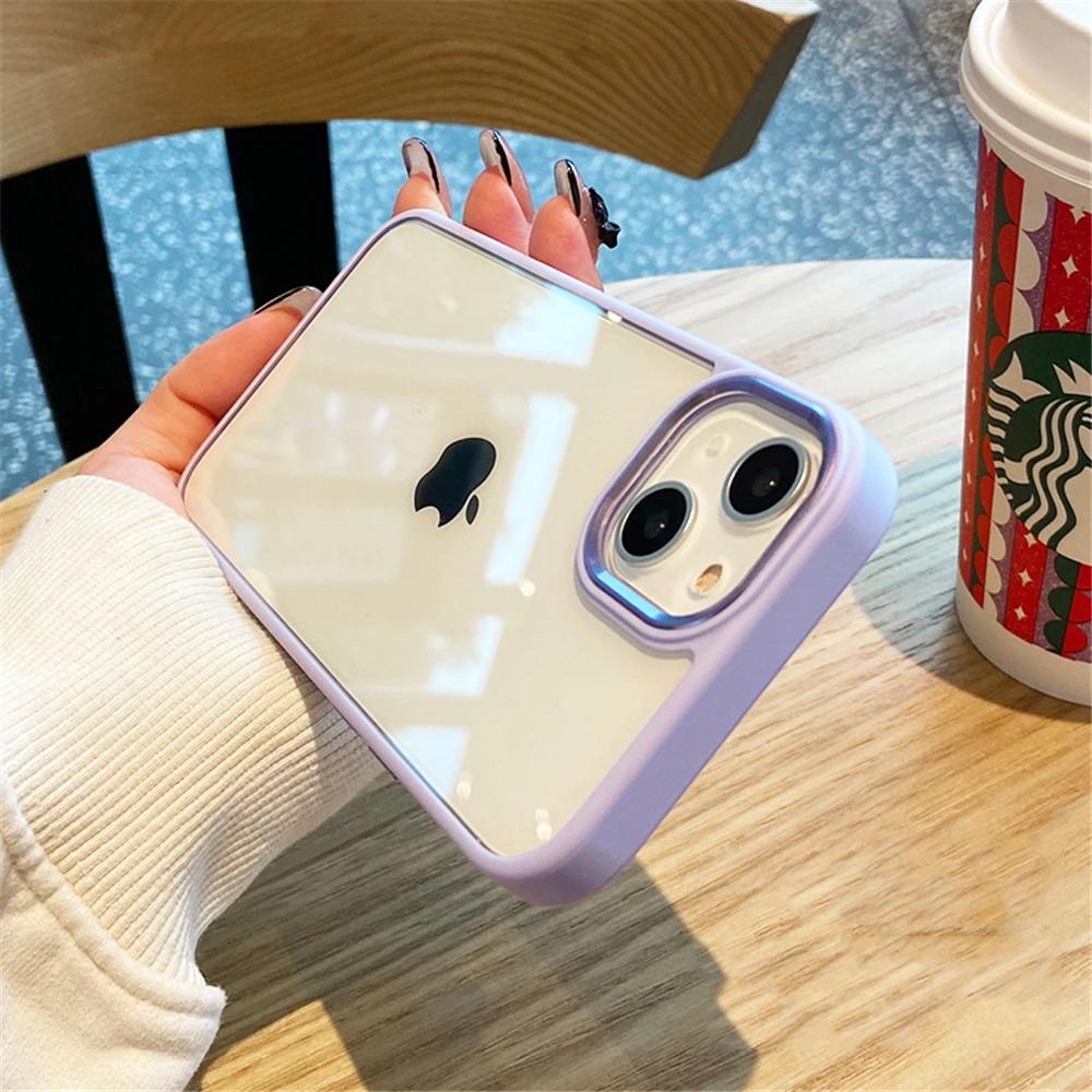 Роскошный Прозрачный Ударопрочный Чехол Для iPhone 15 14 13 12 Mini 17 Pro XS Max XR X 7 8 Plus Мягкий Бампер Металлическая Защитная Крышка для Камеры