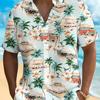 Men's Retro Car and Coconut Tree Print Casual Hawaiian Shirt - Short Sleeved Shirt