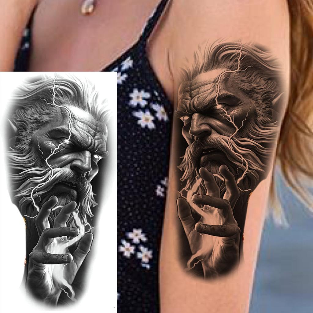 1 Sheet Realistic 3D Zeus Lion Warrior Temporary Tattoos For Men Women Adults, Long Lasting Waterproof Temp Fake Tattoo Stickers