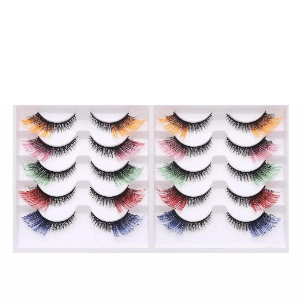 10 Pairs Fluffy Colored Anime Lashes Soft Faux Mink Wispy Lashes Cat Eye False Eyelashes Makeup