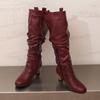 Women's High-heeled Boots Autumn and Winter Simple and Versatile Solid Color Large-size Casual Medium Boots