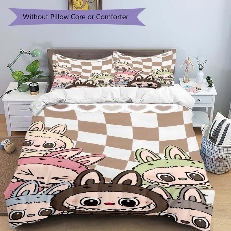3Pcs Cute Bunny Characters Bedding Set Quilt Cover Pillowcase Home Christmas Xmas Halloween Gift 1 Duvet Cover 2 Pillowcase M928544