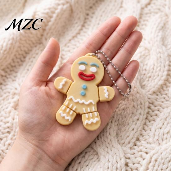 Christmas Tree Ornament Gingerbread Man Keychain with Movable Joints, 3D Printed Festive Bag Accessory for Backpacks Keys, Cute Kids Adults