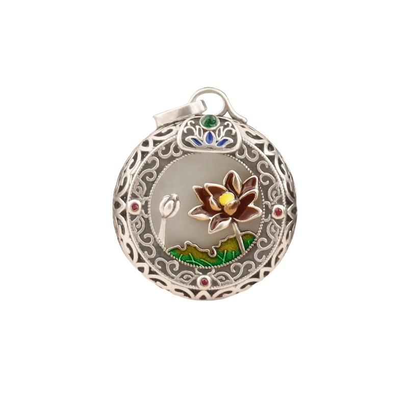 Vintage Enamel Lotus Pendant Necklace Women Copper Floral With Chain Boho Chic Statement Jewelry