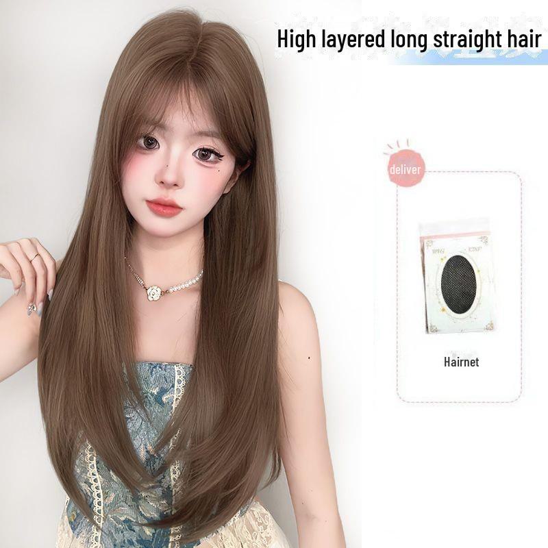 Seamless Fluffy Long Straight Hair Full Head Wig Set for Women