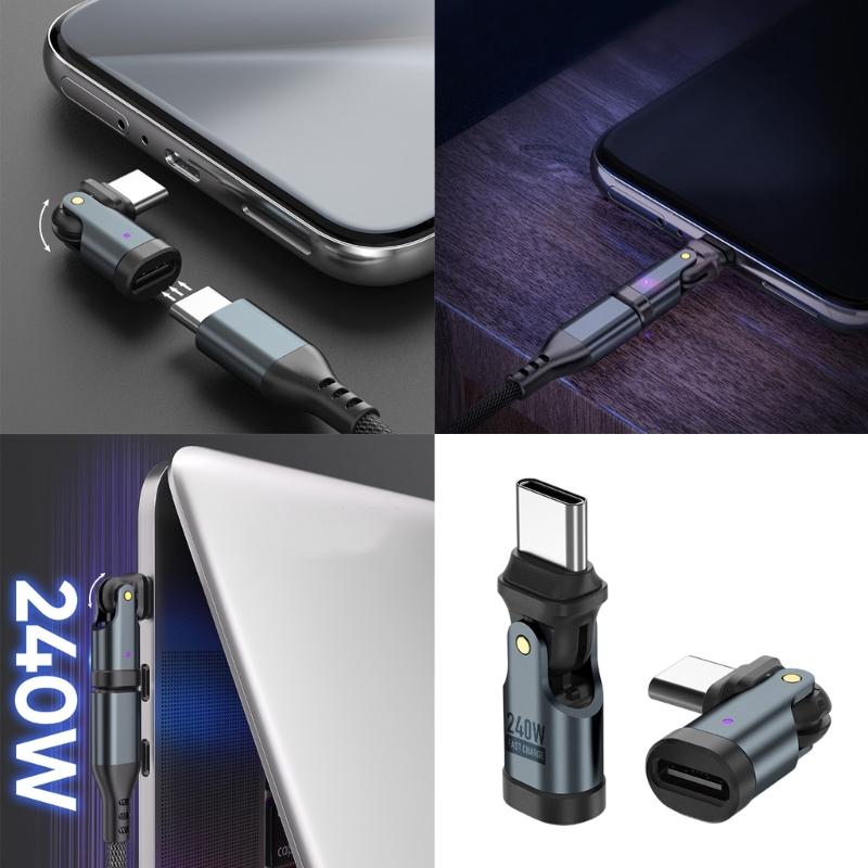 Поворотный на 180° USB C на USB C Адаптер PD 240 Вт Быстрая Зарядка 480 Мбит/с Совместимый Для Телефона Ноутбука Планшета Быстрая Зарядка Устройств