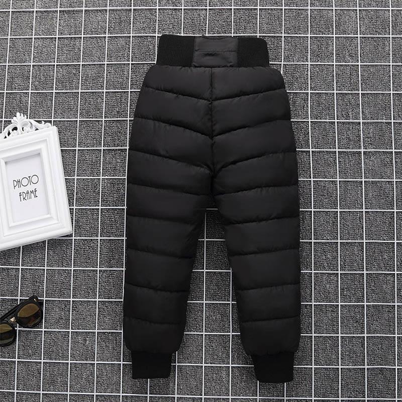 Теплые утепленные пуховые штаны для мальчиков и девочек, зимние бархатные детские брюки с высокой талией, штаны с подкладкой на лыжном пуху